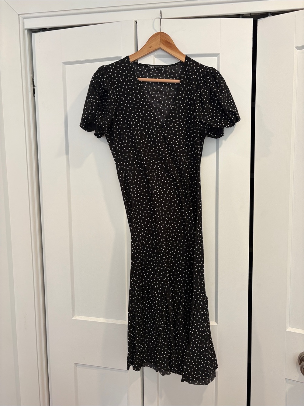 Zara Black and White Polka Dot Midi Dress